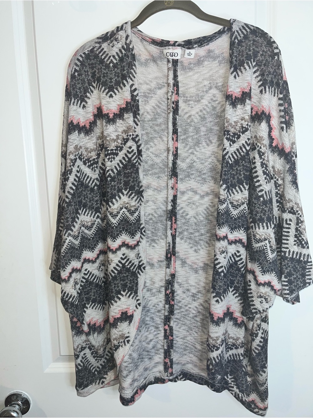 Cato Open Front Hi-Lo Cardigan Aztec Boho Casual Zigzag Chevron Pattern Size XL